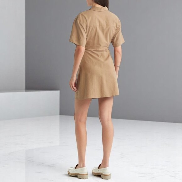 NWT Moon River Short Sleeve Button Front Cut-out Shirred Shirt Mini Dress - Picture 4 of 7